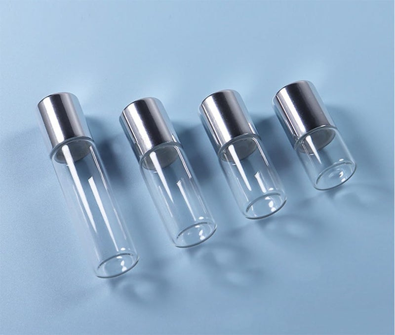 ZbFwmx 20 Pack Set 1ML Mini Sample Roll Glass Bottles for Essential Oils Roller Refillable Perfume Roll Bottle (Pure-Sliver) - Image 4